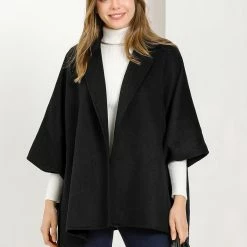 Allegra K Women's Winter Wrap Coat Notch Lapel Loose Belted Cape 38 Allegra K Women's Winter Wrap Coat Notch Lapel Loose Belted Cape