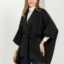 Allegra K Women's Winter Wrap Coat Notch Lapel Loose Belted Cape 39 Allegra K Women's Winter Wrap Coat Notch Lapel Loose Belted Cape