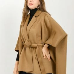 Allegra K Women's Winter Wrap Coat Notch Lapel Loose Belted Cape 33 Allegra K Women's Winter Wrap Coat Notch Lapel Loose Belted Cape