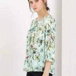 Allegra K Women's Tie V Neck Casual Boho Ruffled 3/4 Sleeve Floral Blouse Tops