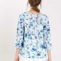 Allegra K Women's Tie V Neck Casual Boho Ruffled 3/4 Sleeve Floral Blouse Tops