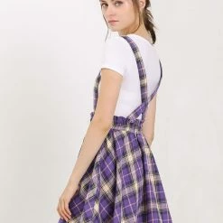 Allegra K Women's Tartan Plaid Button Decor Flare Skater Suspender Skirt 53 Allegra K Women's Tartan Plaid Button Decor Flare Skater Suspender Skirt