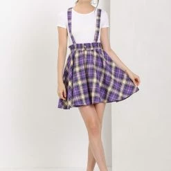 Allegra K Women's Tartan Plaid Button Decor Flare Skater Suspender Skirt 55 Allegra K Women's Tartan Plaid Button Decor Flare Skater Suspender Skirt