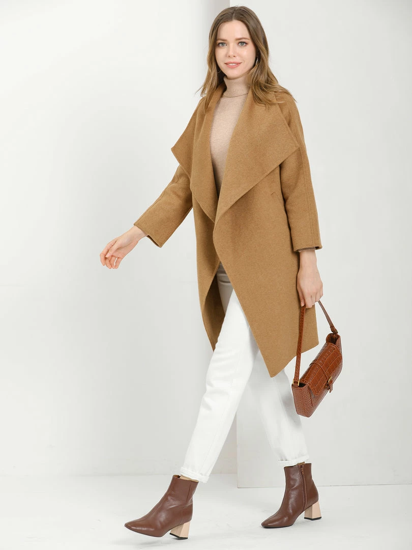 Allegra K Women's Elegant Shawl Collar Lapel Long Sleeve Belted Winter Wrap Coat With Pockets 19 Allegra K Women's Elegant Shawl Collar Lapel Long Sleeve Belted Winter Wrap Coat With Pockets