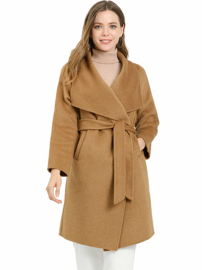 Allegra K Women's Elegant Shawl Collar Lapel Long Sleeve Belted Winter Wrap Coat With Pockets 17 Allegra K Women's Elegant Shawl Collar Lapel Long Sleeve Belted Winter Wrap Coat With Pockets