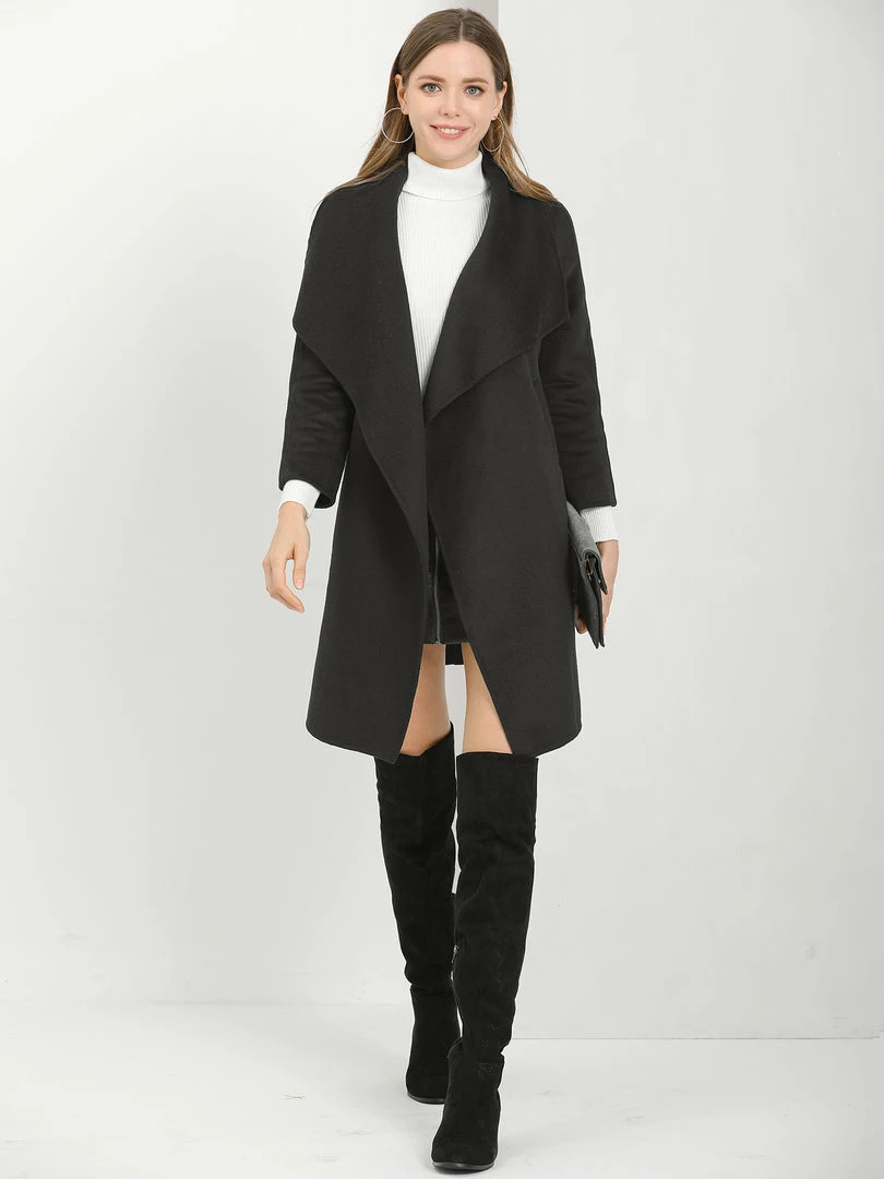 Allegra K Women's Elegant Shawl Collar Lapel Long Sleeve Belted Winter Wrap Coat With Pockets 12 Allegra K Women's Elegant Shawl Collar Lapel Long Sleeve Belted Winter Wrap Coat With Pockets