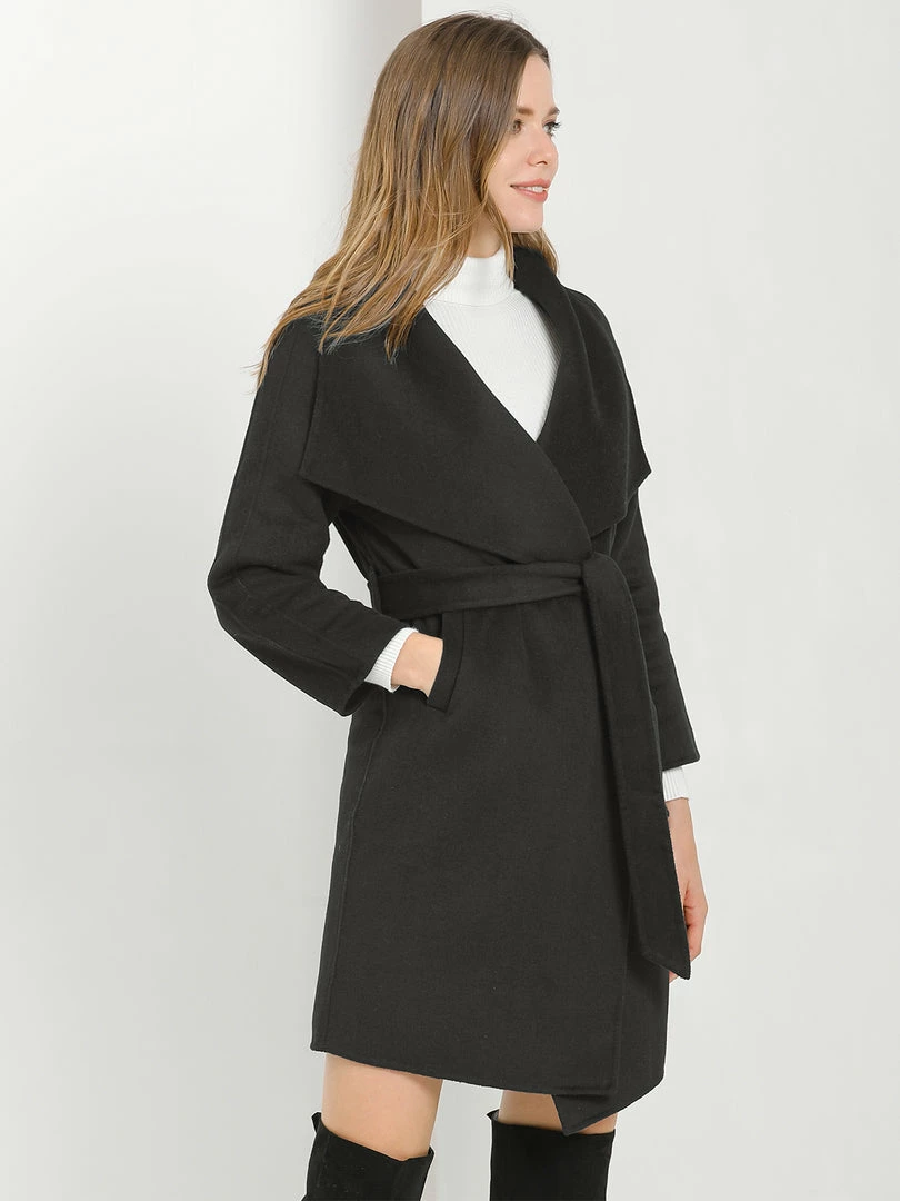 Allegra K Women's Elegant Shawl Collar Lapel Long Sleeve Belted Winter Wrap Coat With Pockets 13 Allegra K Women's Elegant Shawl Collar Lapel Long Sleeve Belted Winter Wrap Coat With Pockets