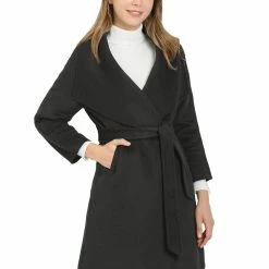 Allegra K Women's Elegant Shawl Collar Lapel Long Sleeve Belted Winter Wrap Coat With Pockets 30 Allegra K Women's Elegant Shawl Collar Lapel Long Sleeve Belted Winter Wrap Coat With Pockets