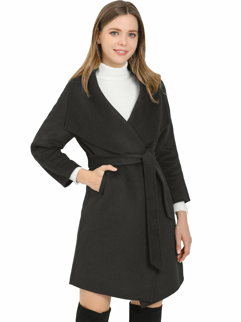 Allegra K Women's Elegant Shawl Collar Lapel Long Sleeve Belted Winter Wrap Coat With Pockets 10 Allegra K Women's Elegant Shawl Collar Lapel Long Sleeve Belted Winter Wrap Coat With Pockets