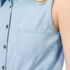 Women Allegra K Single Breasted Point Collar Sleeveless Shirt 68 Women Allegra K Single Breasted Point Collar Sleeveless Shirt