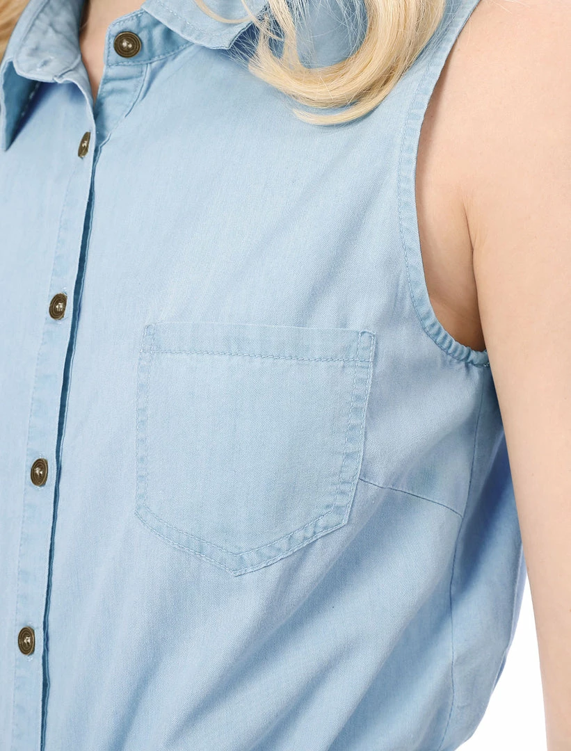 Women Allegra K Single Breasted Point Collar Sleeveless Shirt 26 Women Allegra K Single Breasted Point Collar Sleeveless Shirt