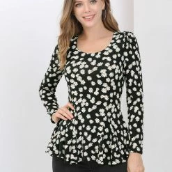 Allegra K 6507 Ladies Long Sleeves Scoop Neck Leopard Prints Peplum Shirt Women 72 Allegra K 6507 Ladies Long Sleeves Scoop Neck Leopard Prints Peplum Shirt Women