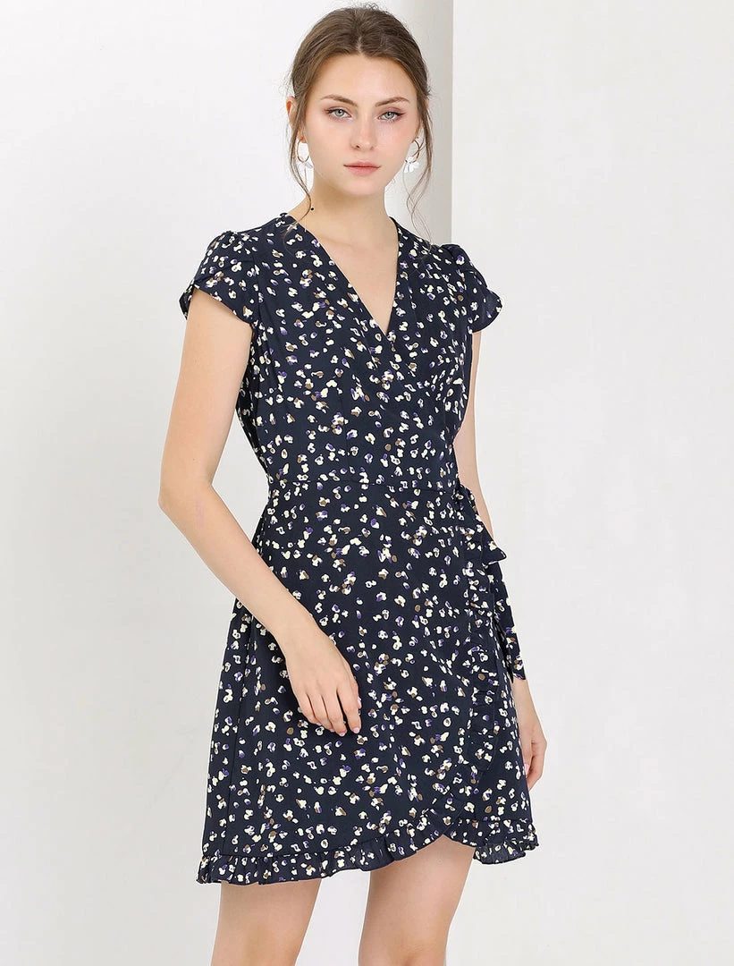 Allegra K Women's Spring Ruffle Hem Irregular Dot Short Sleeve Above Knee Length V-Neck Chiffon Floral Wrap Dress 23 Allegra K Women's Spring Ruffle Hem Irregular Dot Short Sleeve Above Knee Length V-Neck Chiffon Floral Wrap Dress