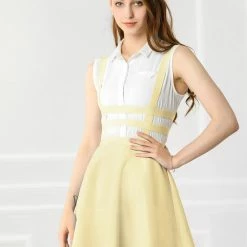 Allegra K Women Elastic Waist Cut Out A Line Mini Suspender Skirt Clothing