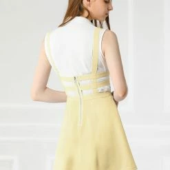 Allegra K Women Elastic Waist Cut Out A Line Mini Suspender Skirt Clothing