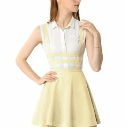 Allegra K Women Elastic Waist Cut Out A Line Mini Suspender Skirt Clothing