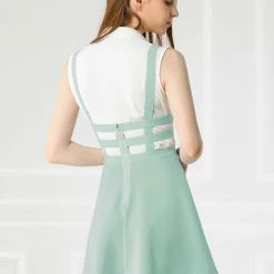 Allegra K Women Elastic Waist Cut Out A Line Mini Suspender Skirt Clothing