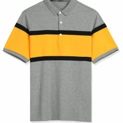 Allegra K Men's Summer Color Block Polo Golf Short Sleeves Regular Fit Striped T Shirt