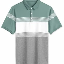 Allegra K Men's Tees Summer Regular Fit Color Block Striped Short Sleeve Golf Polo Shirts