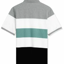 Allegra K Men Casual Summer Contrast Color Striped Slim Fit Polo Shirt