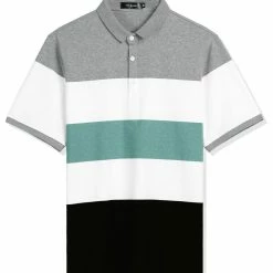 Allegra K Men Casual Summer Contrast Color Striped Slim Fit Polo Shirt