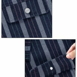 Allegra K Men's Striped Denim Jacket Button Down Jeans Trucker Jacket Outerwear