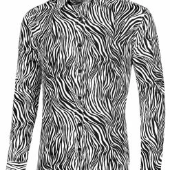 Allegra K Tops Men Vintage Leopard Print Button Down Long Sleeve Cotton Casual Shirt