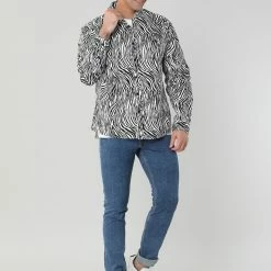 Allegra K Tops Men Vintage Leopard Print Button Down Long Sleeve Cotton Casual Shirt