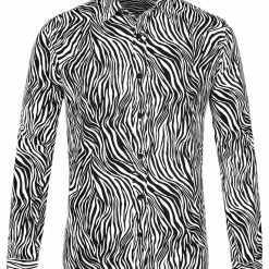 Allegra K Tops Men Vintage Leopard Print Button Down Long Sleeve Cotton Casual Shirt