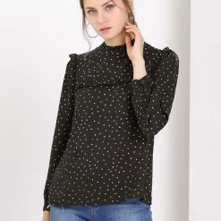 Allegra K Women's Ruffle Trim Polka Dots Blouse Long Sleeve Back Bow Tie Cute Top Shirt 58 Allegra K Women's Ruffle Trim Polka Dots Blouse Long Sleeve Back Bow Tie Cute Top Shirt