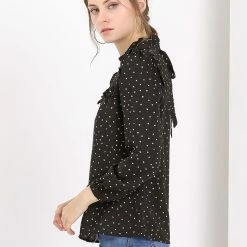Allegra K Women's Ruffle Trim Polka Dots Blouse Long Sleeve Back Bow Tie Cute Top Shirt 59 Allegra K Women's Ruffle Trim Polka Dots Blouse Long Sleeve Back Bow Tie Cute Top Shirt