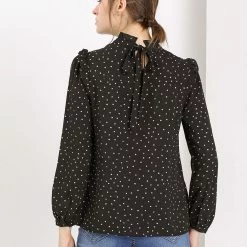 Allegra K Women's Ruffle Trim Polka Dots Blouse Long Sleeve Back Bow Tie Cute Top Shirt 60 Allegra K Women's Ruffle Trim Polka Dots Blouse Long Sleeve Back Bow Tie Cute Top Shirt