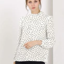 Allegra K Women's Ruffle Trim Polka Dots Blouse Long Sleeve Back Bow Tie Cute Top Shirt 51 Allegra K Women's Ruffle Trim Polka Dots Blouse Long Sleeve Back Bow Tie Cute Top Shirt