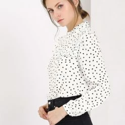 Allegra K Women's Ruffle Trim Polka Dots Blouse Long Sleeve Back Bow Tie Cute Top Shirt 53 Allegra K Women's Ruffle Trim Polka Dots Blouse Long Sleeve Back Bow Tie Cute Top Shirt