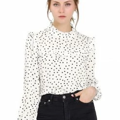 Allegra K Women's Ruffle Trim Polka Dots Blouse Long Sleeve Back Bow Tie Cute Top Shirt 50 Allegra K Women's Ruffle Trim Polka Dots Blouse Long Sleeve Back Bow Tie Cute Top Shirt