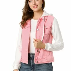 Women Allegra K Washed Denim Jacket With A Hood And Sleeves In Sweatshirt Fabric 90 Women Allegra K Washed Denim Jacket With A Hood And Sleeves In Sweatshirt Fabric