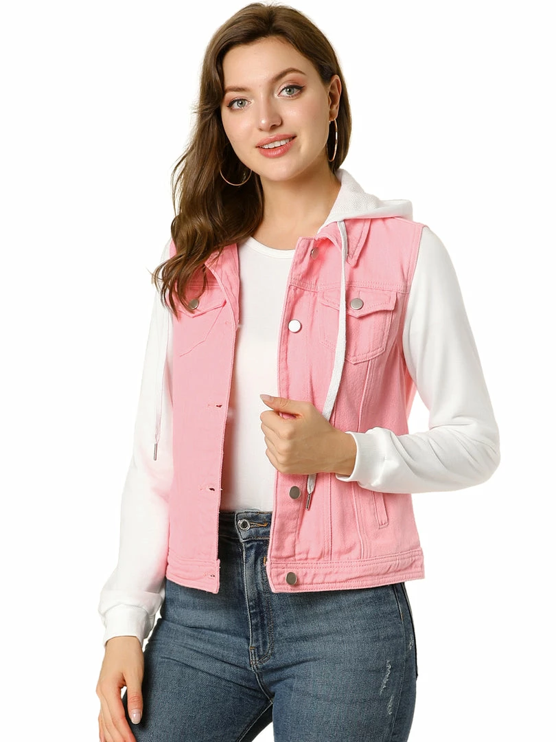 Women Allegra K Washed Denim Jacket With A Hood And Sleeves In Sweatshirt Fabric 42 Women Allegra K Washed Denim Jacket With A Hood And Sleeves In Sweatshirt Fabric