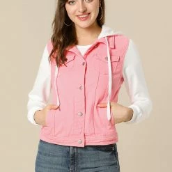 Women Allegra K Washed Denim Jacket With A Hood And Sleeves In Sweatshirt Fabric 91 Women Allegra K Washed Denim Jacket With A Hood And Sleeves In Sweatshirt Fabric