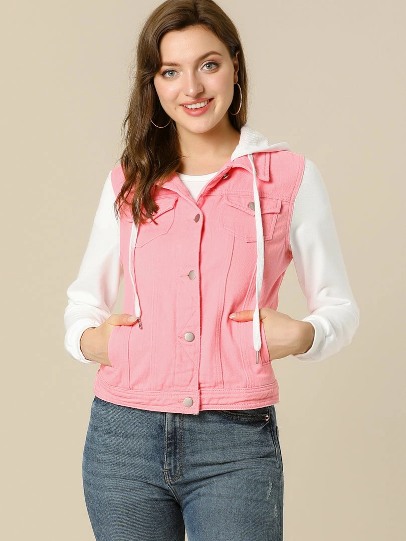 Women Allegra K Washed Denim Jacket With A Hood And Sleeves In Sweatshirt Fabric 43 Women Allegra K Washed Denim Jacket With A Hood And Sleeves In Sweatshirt Fabric