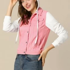 Women Allegra K Washed Denim Jacket With A Hood And Sleeves In Sweatshirt Fabric 92 Women Allegra K Washed Denim Jacket With A Hood And Sleeves In Sweatshirt Fabric