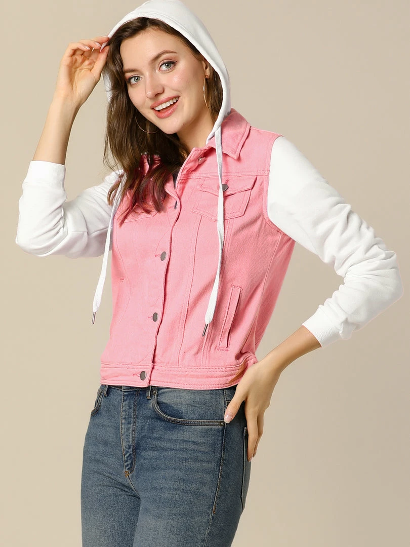 Women Allegra K Washed Denim Jacket With A Hood And Sleeves In Sweatshirt Fabric 44 Women Allegra K Washed Denim Jacket With A Hood And Sleeves In Sweatshirt Fabric