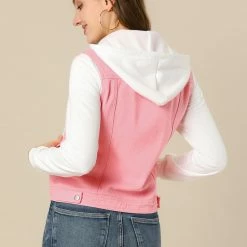 Women Allegra K Washed Denim Jacket With A Hood And Sleeves In Sweatshirt Fabric 93 Women Allegra K Washed Denim Jacket With A Hood And Sleeves In Sweatshirt Fabric