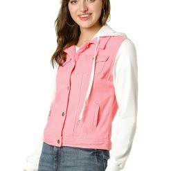 Women Allegra K Washed Denim Jacket With A Hood And Sleeves In Sweatshirt Fabric 89 Women Allegra K Washed Denim Jacket With A Hood And Sleeves In Sweatshirt Fabric