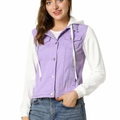 Women Allegra K Washed Denim Jacket With A Hood And Sleeves In Sweatshirt Fabric 84 Women Allegra K Washed Denim Jacket With A Hood And Sleeves In Sweatshirt Fabric