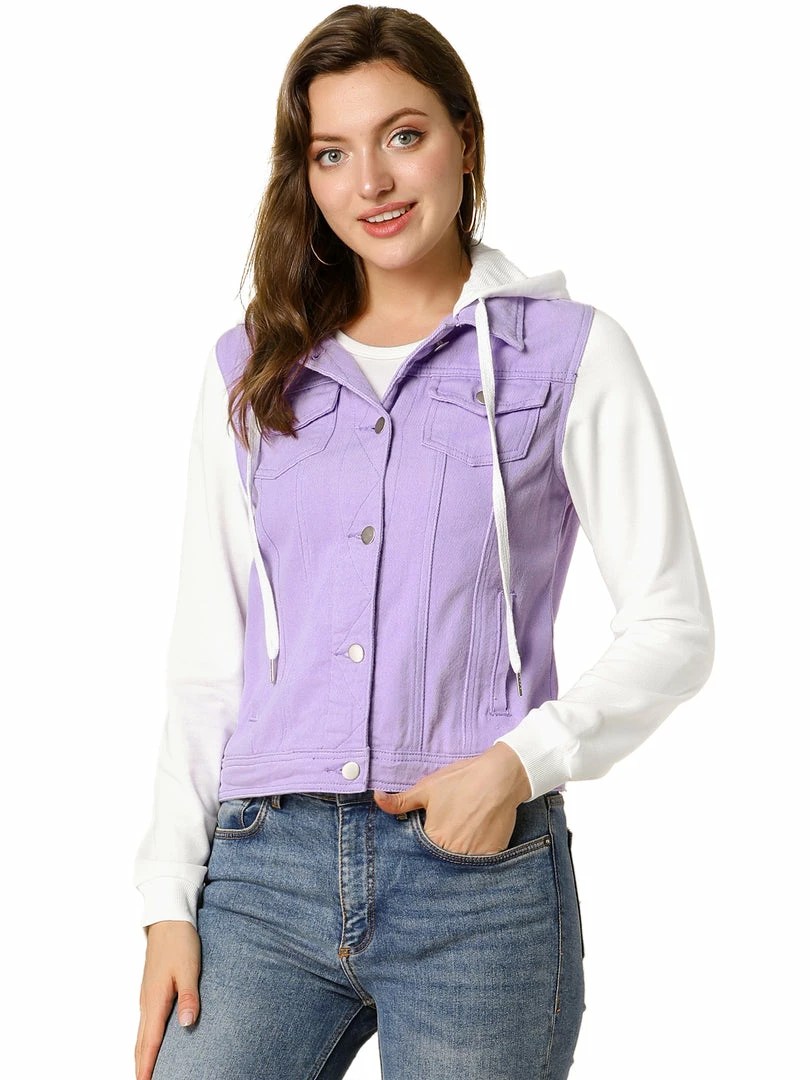 Women Allegra K Washed Denim Jacket With A Hood And Sleeves In Sweatshirt Fabric 36 Women Allegra K Washed Denim Jacket With A Hood And Sleeves In Sweatshirt Fabric