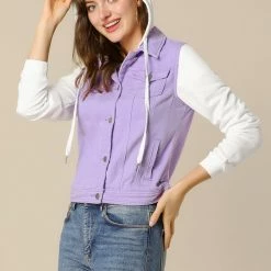 Women Allegra K Washed Denim Jacket With A Hood And Sleeves In Sweatshirt Fabric 85 Women Allegra K Washed Denim Jacket With A Hood And Sleeves In Sweatshirt Fabric