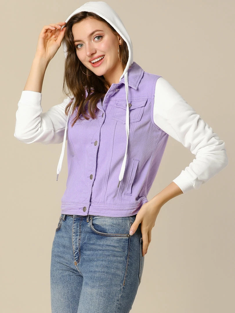 Women Allegra K Washed Denim Jacket With A Hood And Sleeves In Sweatshirt Fabric 37 Women Allegra K Washed Denim Jacket With A Hood And Sleeves In Sweatshirt Fabric