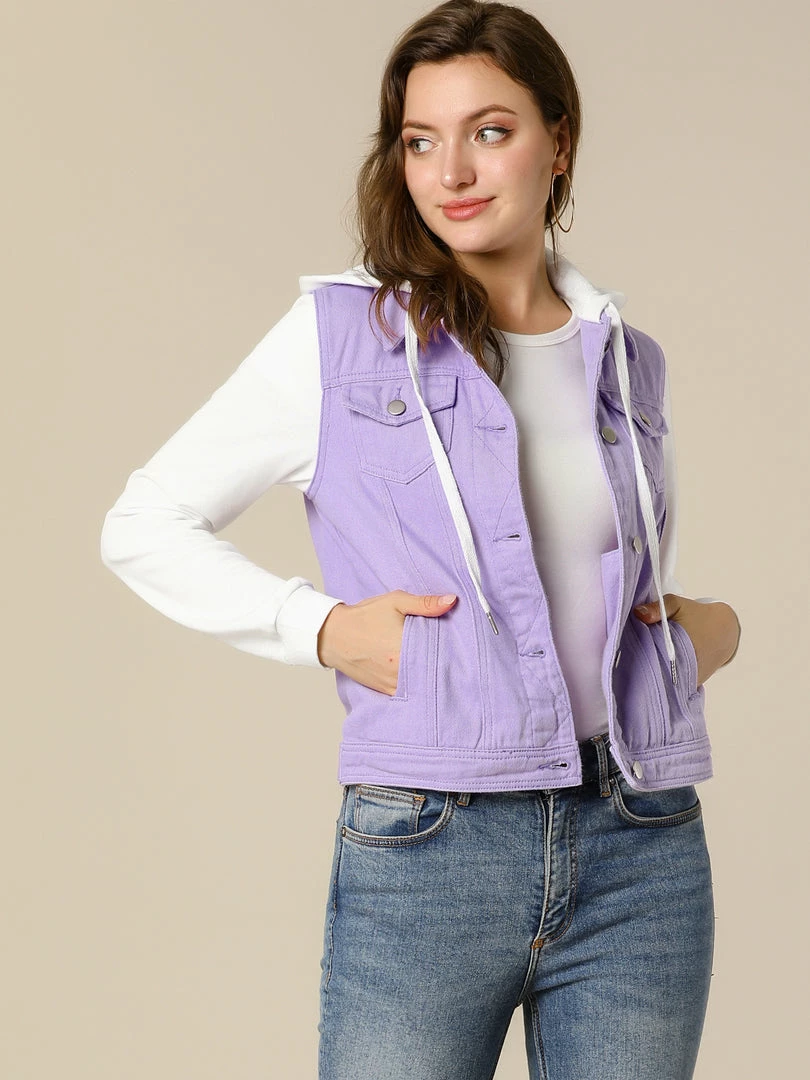 Women Allegra K Washed Denim Jacket With A Hood And Sleeves In Sweatshirt Fabric 38 Women Allegra K Washed Denim Jacket With A Hood And Sleeves In Sweatshirt Fabric