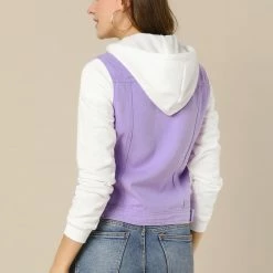 Women Allegra K Washed Denim Jacket With A Hood And Sleeves In Sweatshirt Fabric 87 Women Allegra K Washed Denim Jacket With A Hood And Sleeves In Sweatshirt Fabric