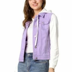 Women Allegra K Washed Denim Jacket With A Hood And Sleeves In Sweatshirt Fabric 83 Women Allegra K Washed Denim Jacket With A Hood And Sleeves In Sweatshirt Fabric